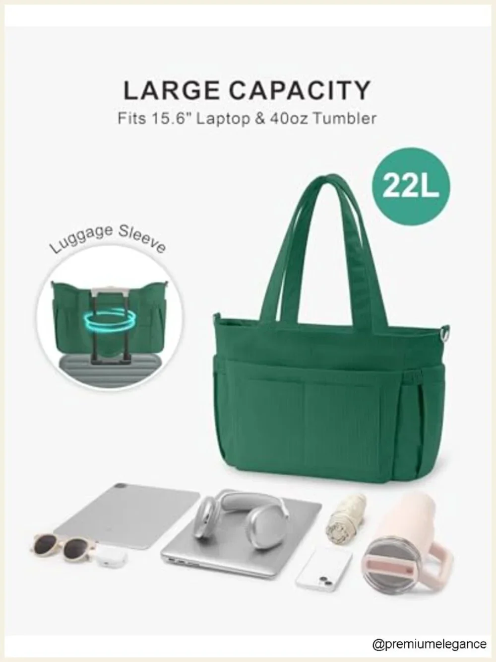 Corduroy Tote Bag with 9 Pockets and 40oz Cup Holder, Laptop Work Purse for
